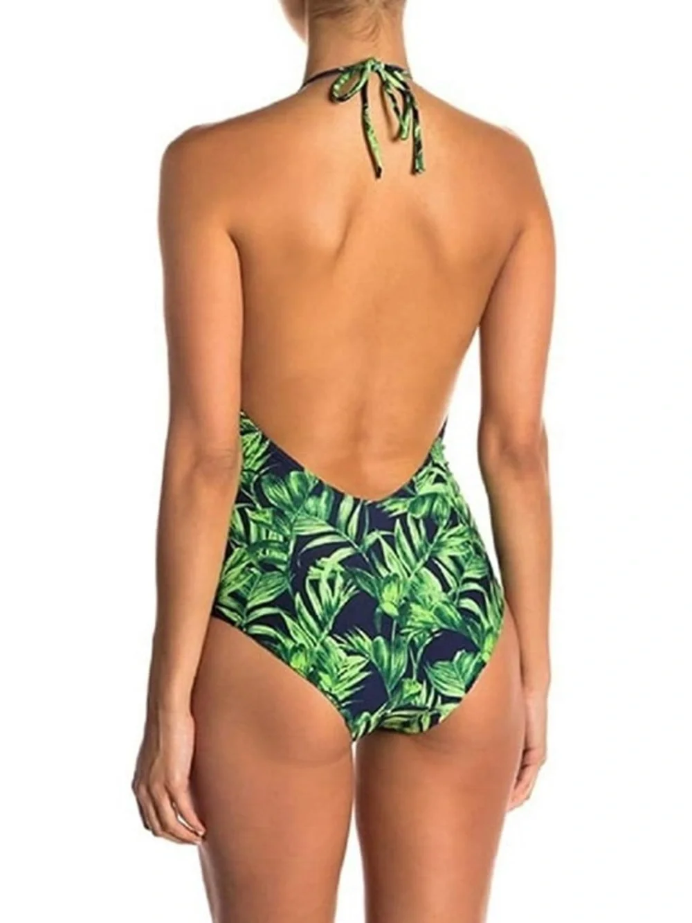 Onia Nina Green Leaf Print Halter One-Piece Swimsuit